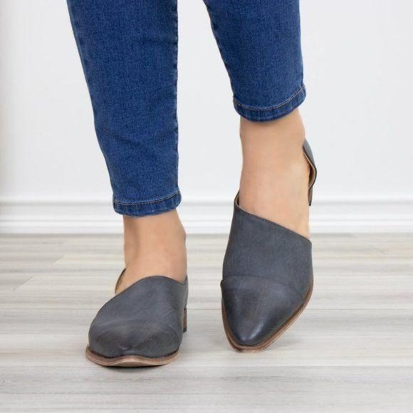 Charcoal Opened Side Pointy Slip On Flat Loafer - Picture 4 of 11